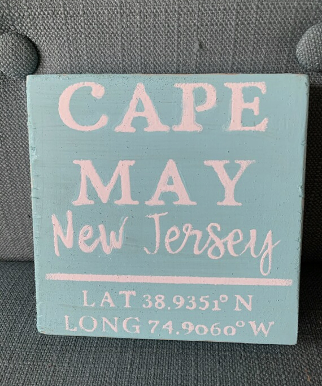 Rustic Wood Cape May NJ Sign - GPS Coordinates Sign - Latitude Longitude Cape May New Jersey Sign