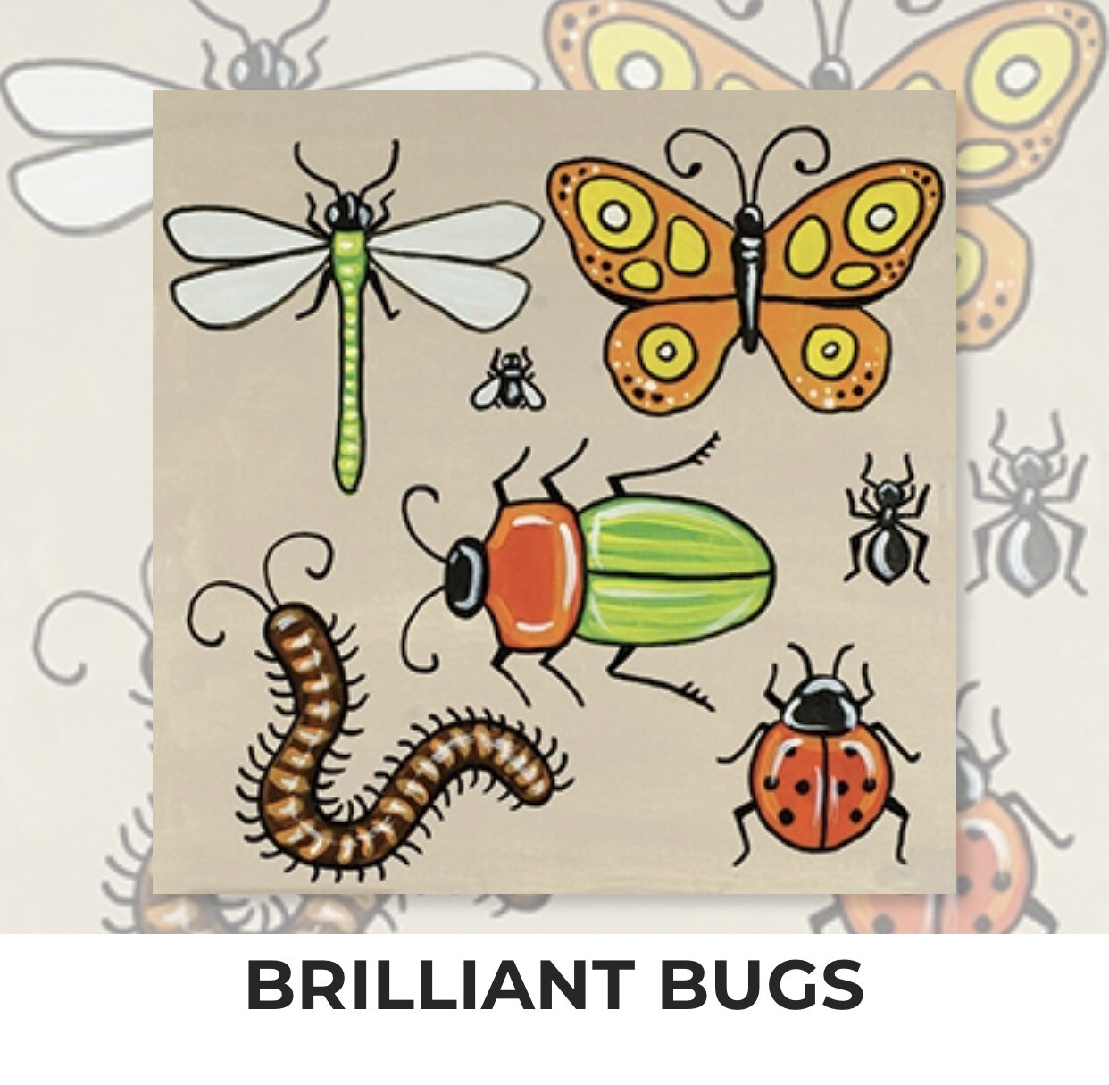 Brilliant Bugs - KIDS Acrylic Paint On Canvas DIY Art Kit - 3 Week Special Order