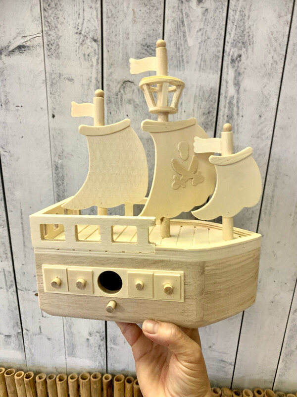 11” Wooden Pirate Ship Birdhouse