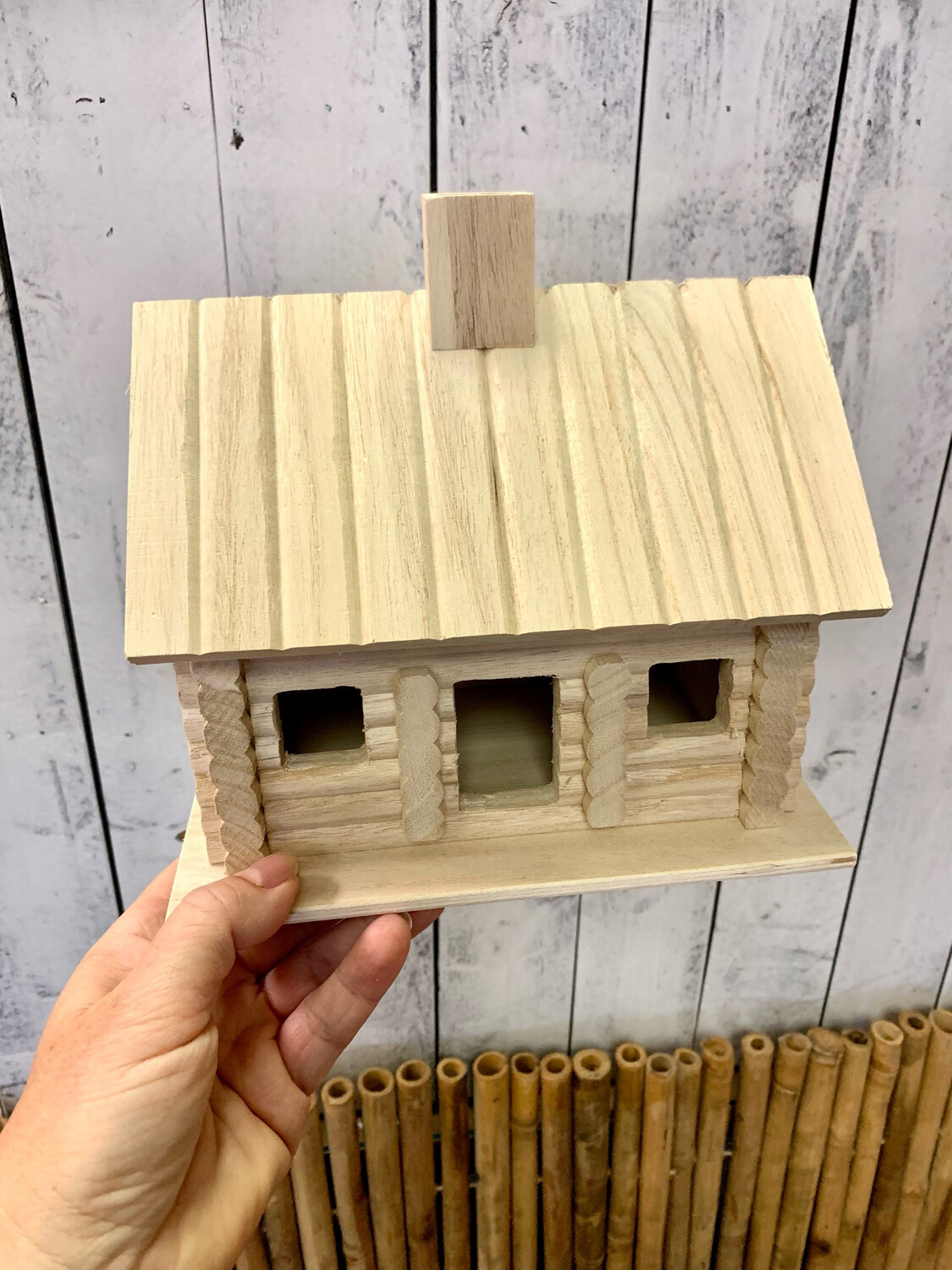 9” Wood Log Cabin Birdhouse Painting DIY Craft Kit