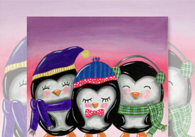 Kids Art Class - Saturday December 17 2022 - 4-5:30 PM - KIDS PAINT NIGHT - Cute Penguins