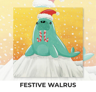 Kids Art Class - Saturday December 17 2022 - 4-5:30 PM - KIDS PAINT NIGHT - Festive Walrus