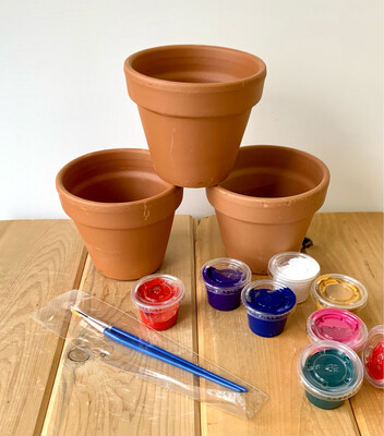 NO-FIRE Paint Your Own Pottery Kit - Set of 3 Terracotta Flower Pots - Acrylic Painting Kit