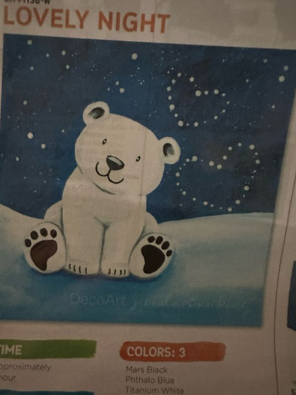 Lovely Night Polar Bear KIDS Acrylic Paint On Canvas DIY Art Kit