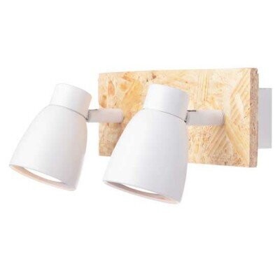 ​Two-light wall lamp with white metal and wood with the possibility of rotation by Aca Decor.
