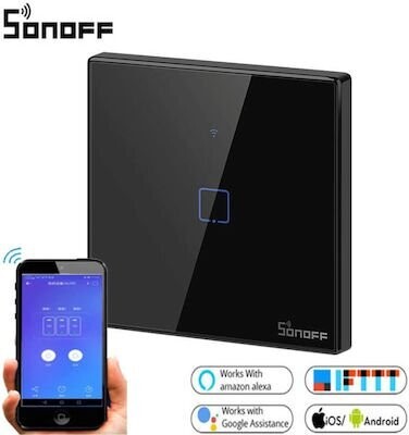 SONOFF smart διακόπτης ΤΧ-T3EU1C, αφής, Wi-Fi, μονός, μαύρος
