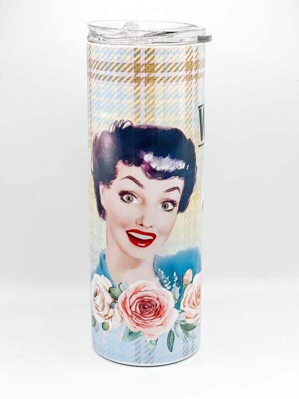 WINE because punching people in the throat is illegal - Retro Housewife Tumbler