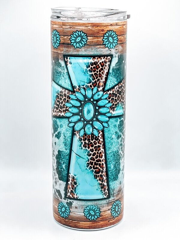Turquoise Stone Cross Tumbler