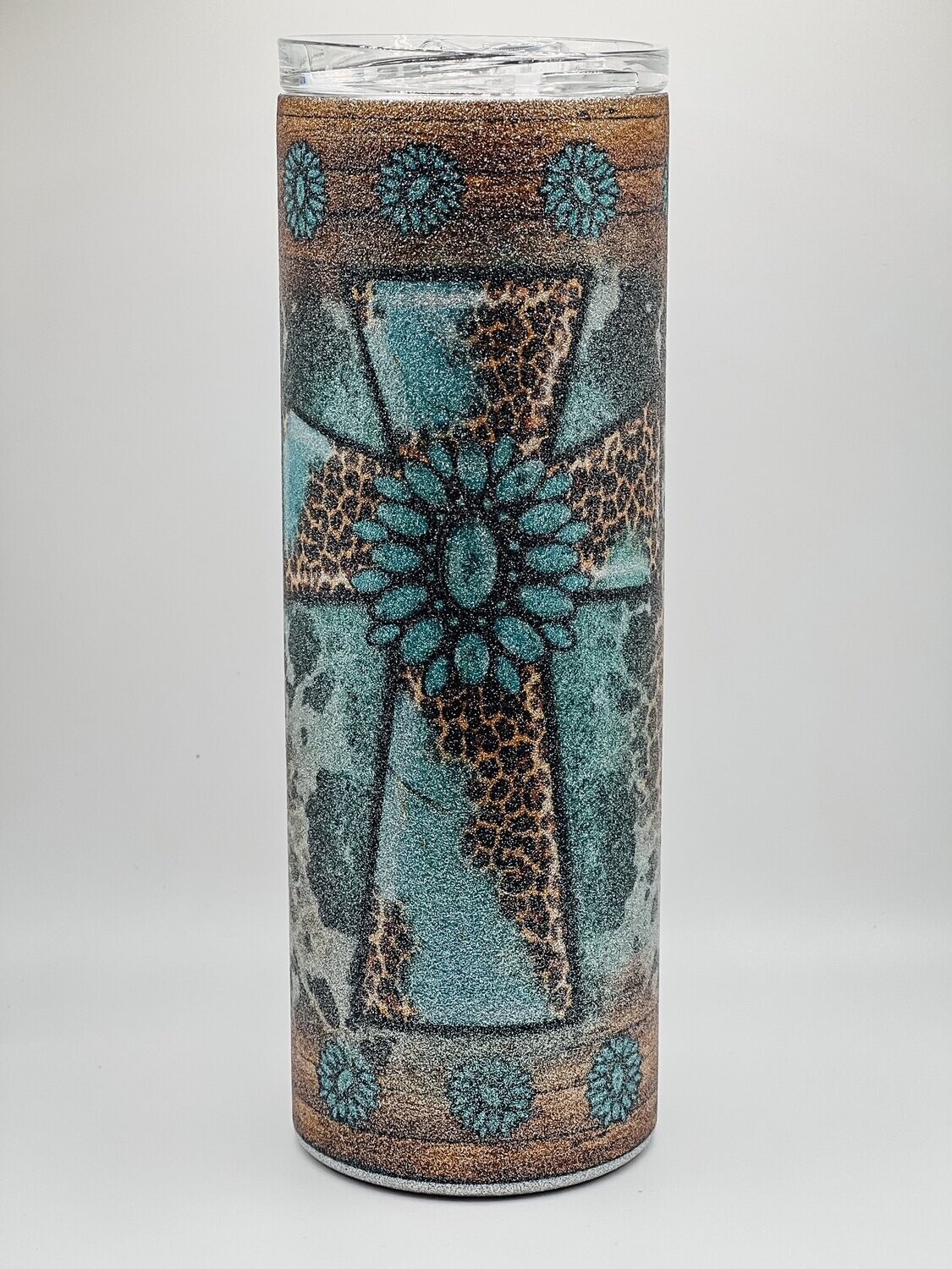Turquoise stone cross - White Glitter