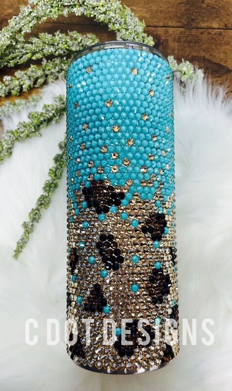 Teal Leopard Ombre Rhinestone Tumbler