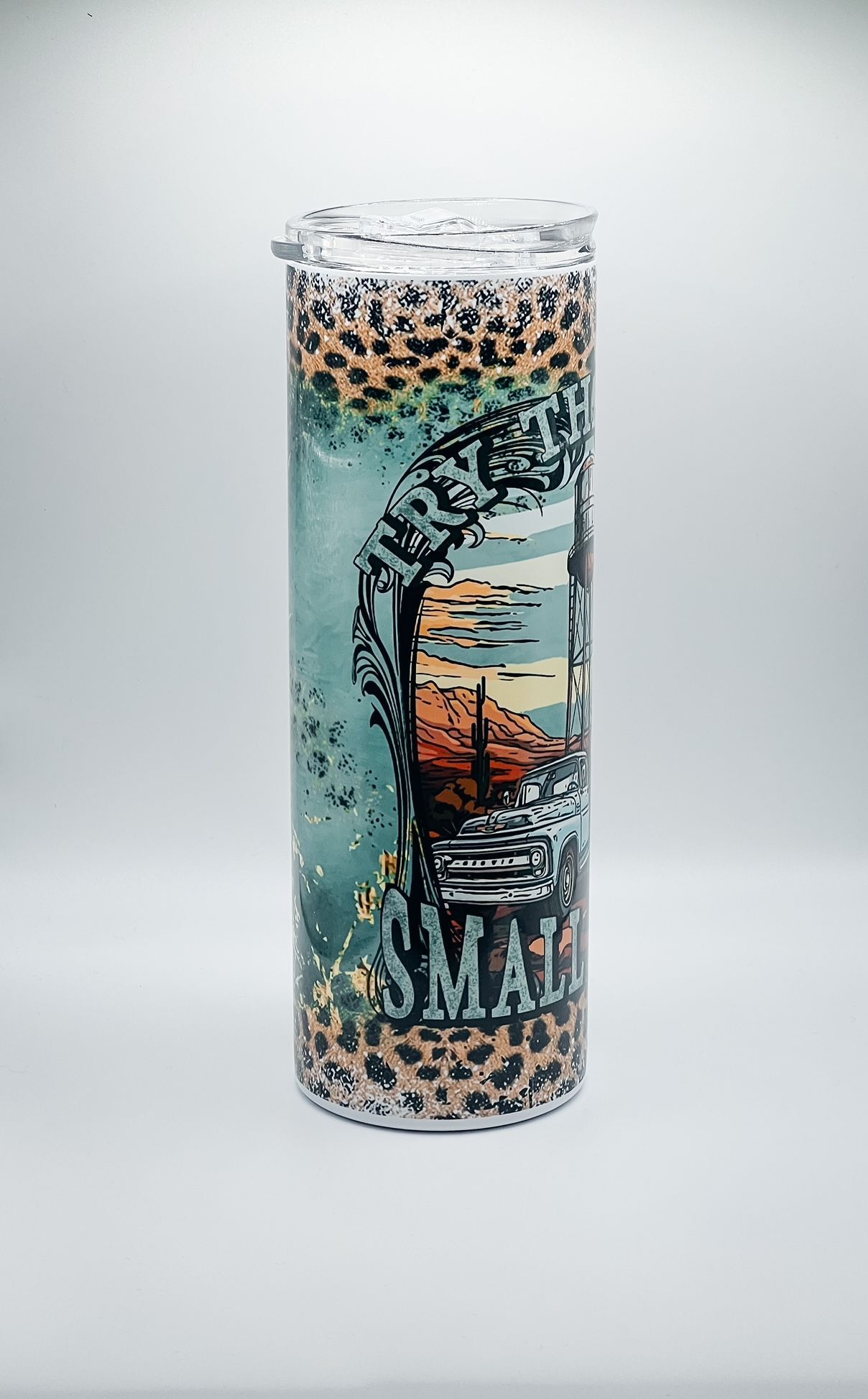 Try that in a Small Town - leopard/teal Tumbler