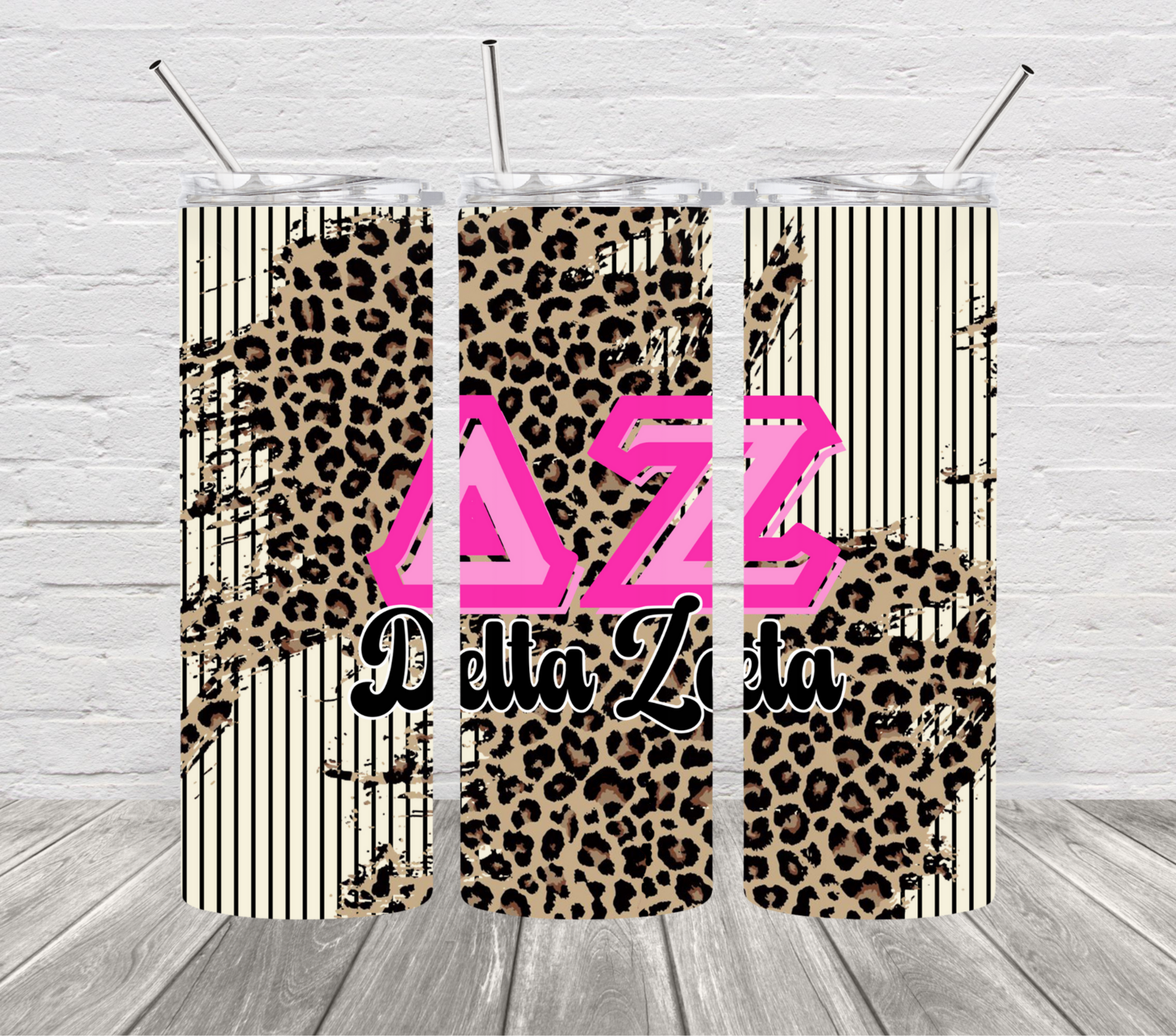 DZ - Delta Zeta stripes & leopard Tumbler