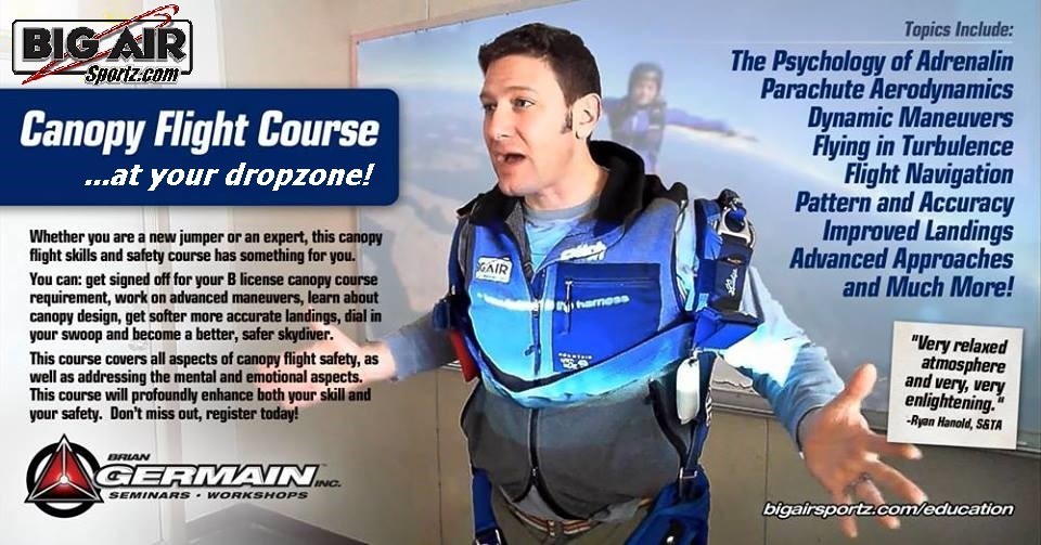 Canopy Flight Safety Course- at your dropzone! SIGNUP SHEET and POSTER