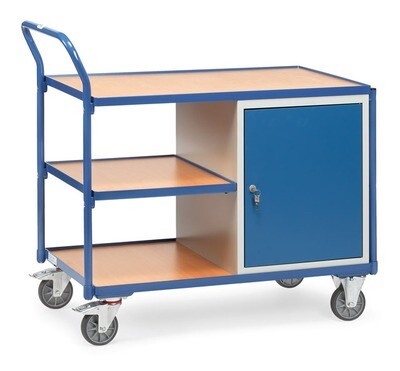 Werkplaatswagen 300 kg, Deur, 3 Etages, Hout, RAL 5007 Werkplaatswagen 300 kg, Deur, 3 Etages, Hout, RAL 5007