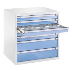 Schuifladenkast, H1.000 x B1.005 x D695 mm, blauw/grijs Schuifladenkast, H1.000 x B1.005 x D695 mm, blauw/grijs