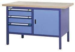 Compact werkbank, Schuifladen, Deur, H845 x D700 mm, blauw