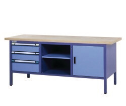 Compact werkbank, Schuifladen, Deur, H840 x B2.000 x D700 mm, blauw