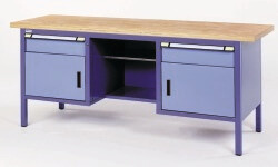 Compact werkbank, Schuifladen/deur, H840 x B2.000 x D700 mm, blauw