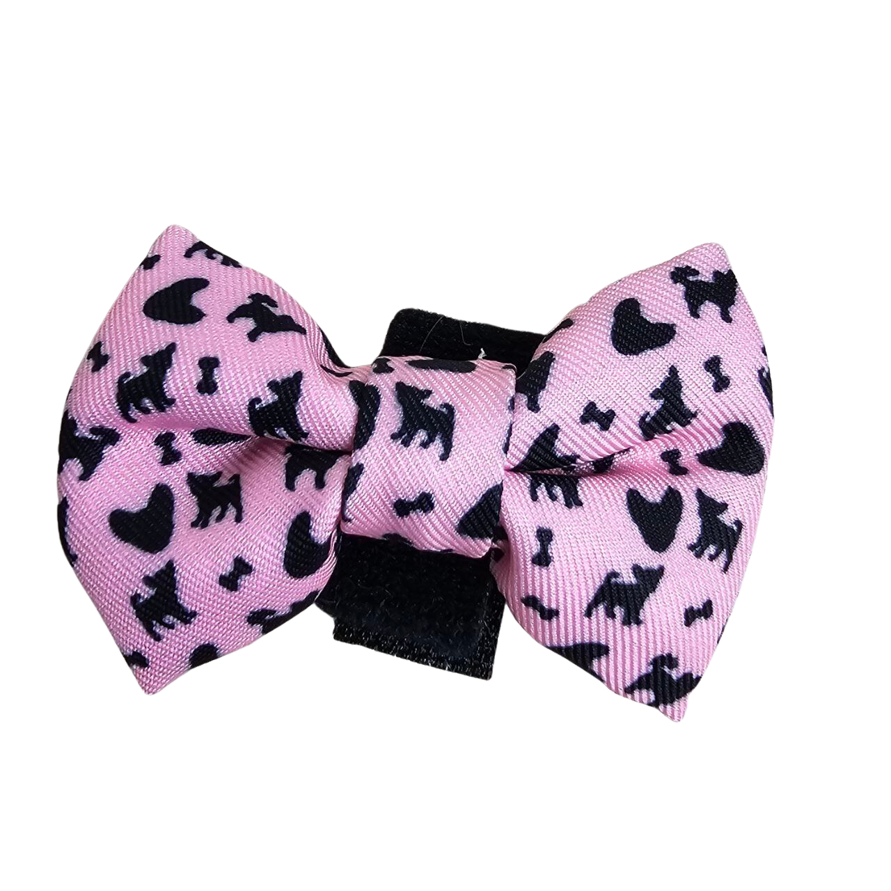 Fabric Dog Bow Tie with Fixed Velcro Closure - Pink with chihuahua (S - 6cm)