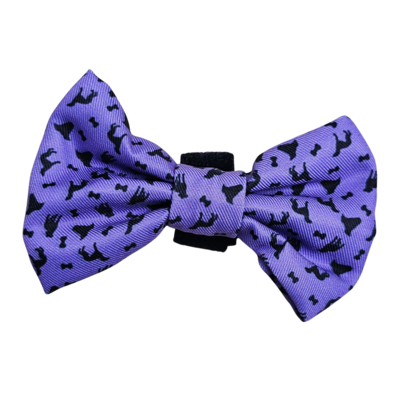 Fabric Dog Bow Tie with Fixed Velcro Closure - purple with greyhounds