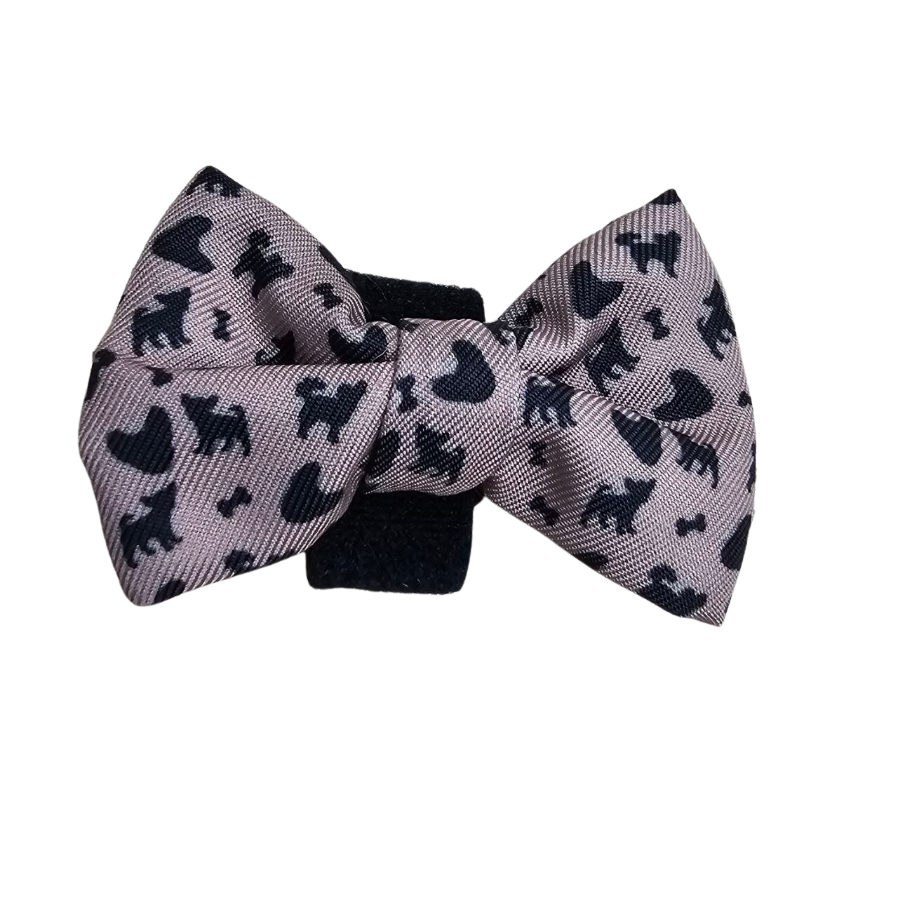 Fabric Dog Bow Tie with Fixed Velcro Closure - beige with chihuahua (S - 6cm)