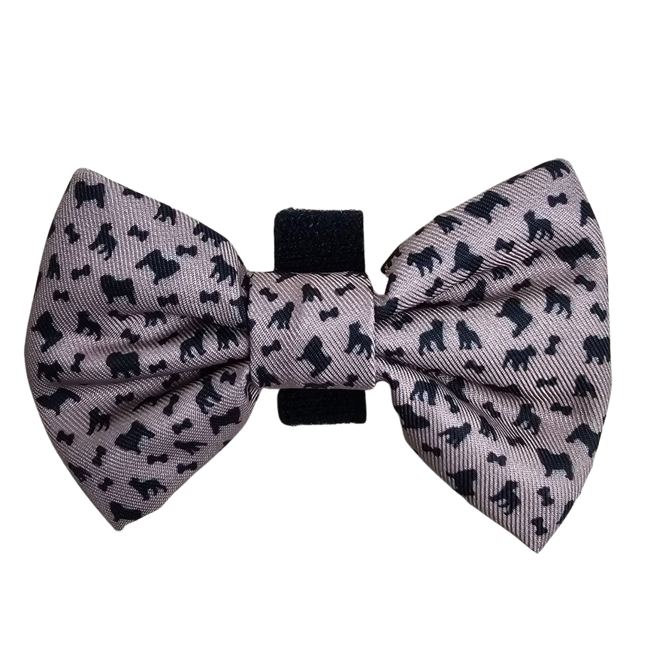 Fabric Dog Bow Tie with Fixed Velcro Closure - beige with bulldog (M - 9cm)