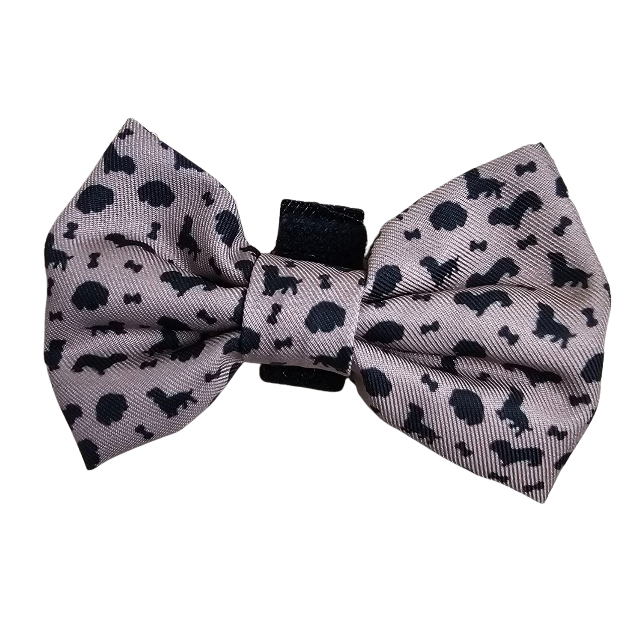 Fabric Dog Bow Tie with Fixed Velcro Closure - beige with dachshund (M - 9cm)