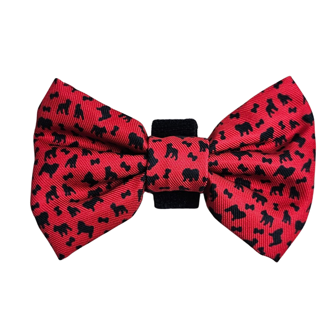 Fabric Dog Bow Tie with Fixed Velcro Closure - red with bulldog (M - 9cm)