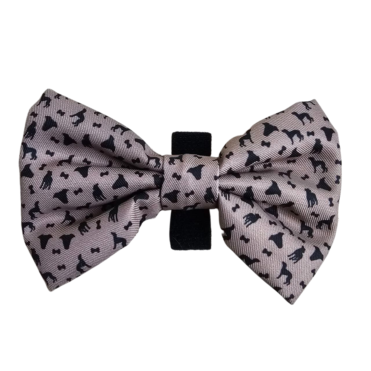 Fabric Dog Bow Tie with Fixed Velcro Closure - beige with sighthound (L - 11cm)