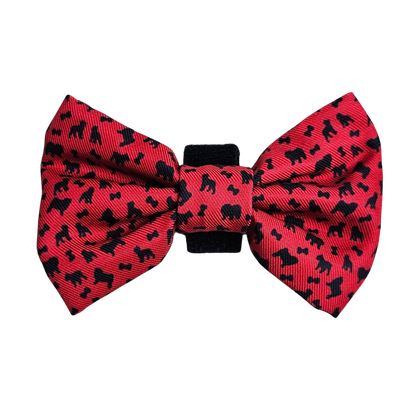 Fabric Dog Bow Tie with Fixed Velcro Closure  - red with bulldog