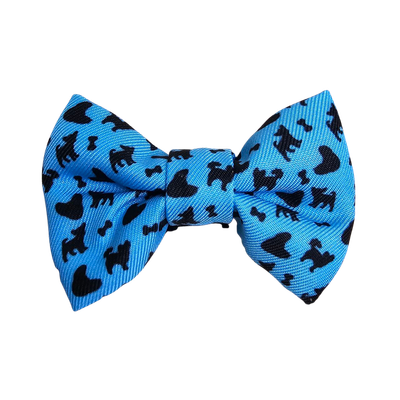 Fabric Dog Bow Tie with Fixed Velcro Closure  - Blue with chihuahua (S - 6cm)