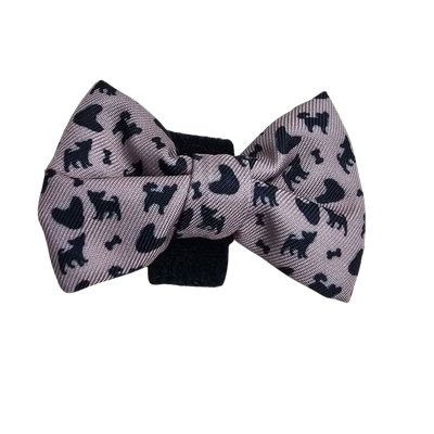 Fabric Dog Bow Tie with Fixed Velcro Closure  - beige with chihuahua (S - 6cm)