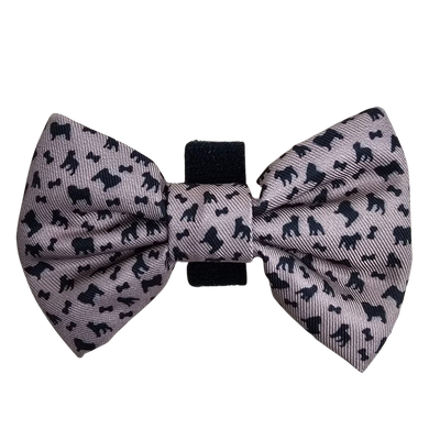 Fabric Dog Bow Tie with Fixed Velcro Closure  - beige with bulldog (M - 9cm)