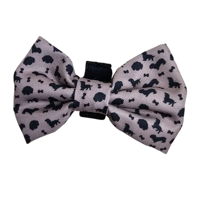 Fabric Dog Bow Tie with Fixed Velcro Closure  - beige with dachshund (M - 9cm)