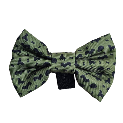 Fabric Dog Bow Tie with Fixed Velcro Closure  - green with dachshund