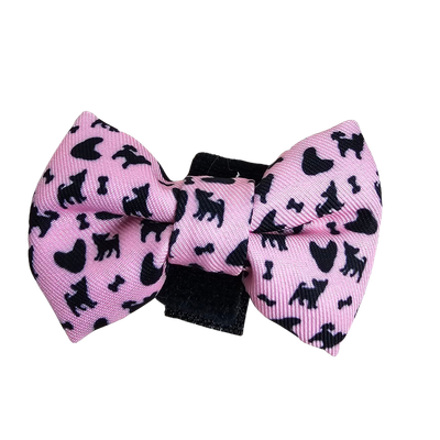 Fabric Dog Bow Tie with Fixed Velcro Closure  - Pink with chihuahua (S - 6cm)