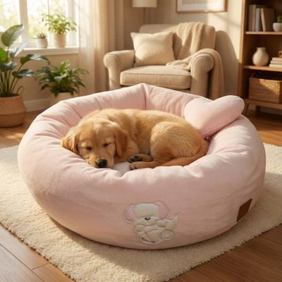 Bagel dog bed Girella Ciniglia Pink + Pois Pink 65cm