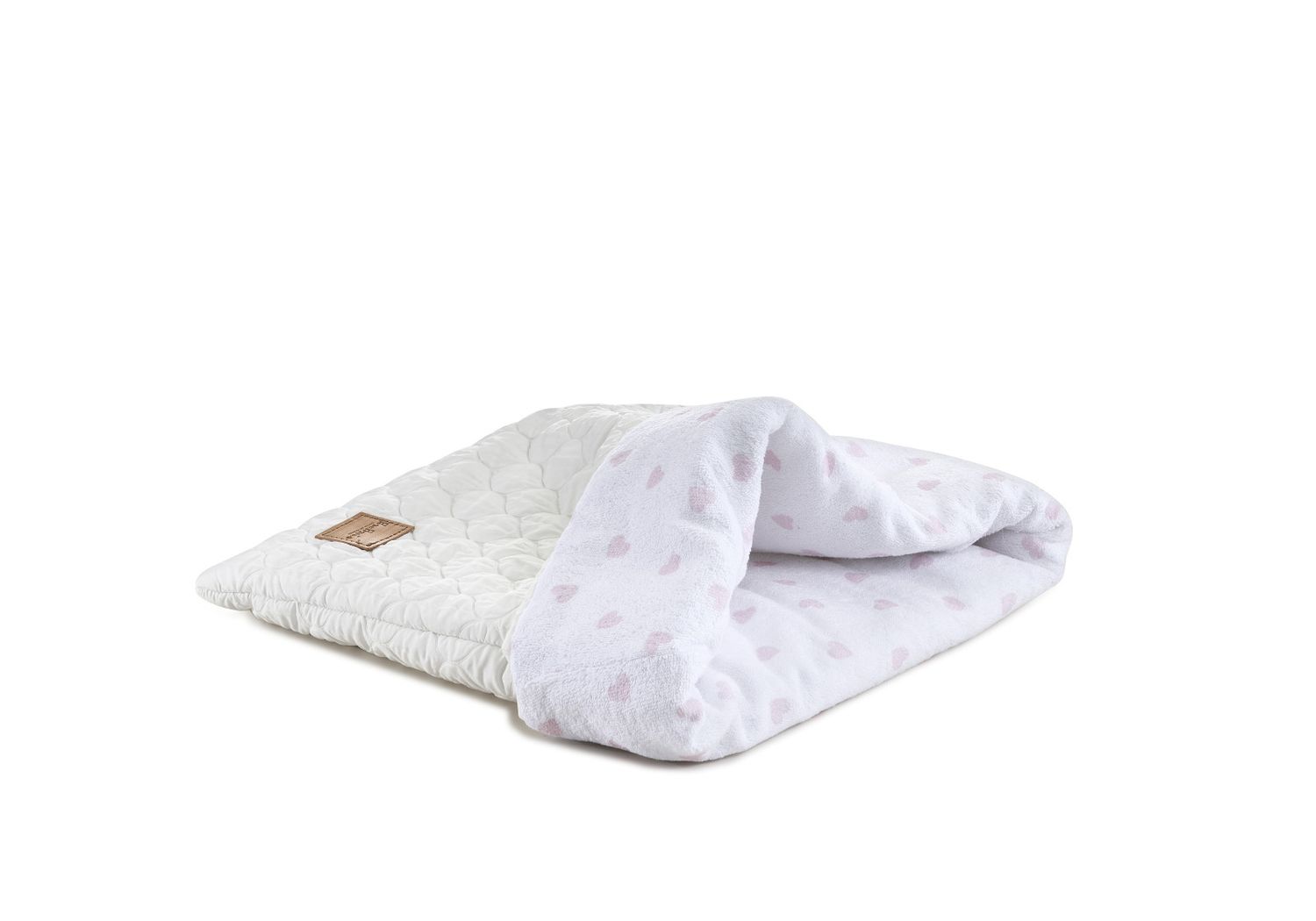 Baubaru Handgemaakte Slaapzak – Wit met Roze Hartjes (45x42 cm)