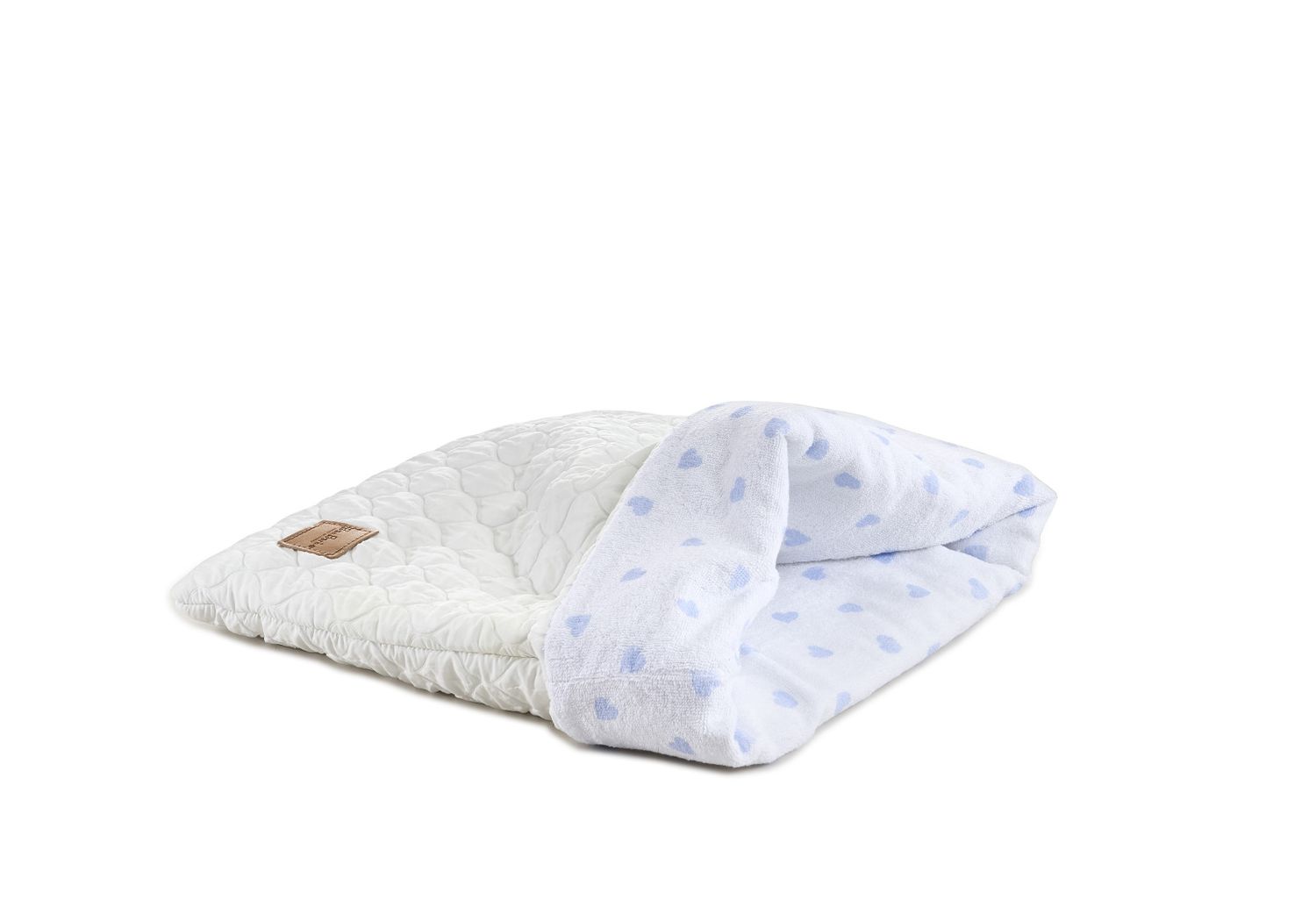 Baubaru Handmade Sleeping Bag – White with Blue Hearts (45x42 cm)