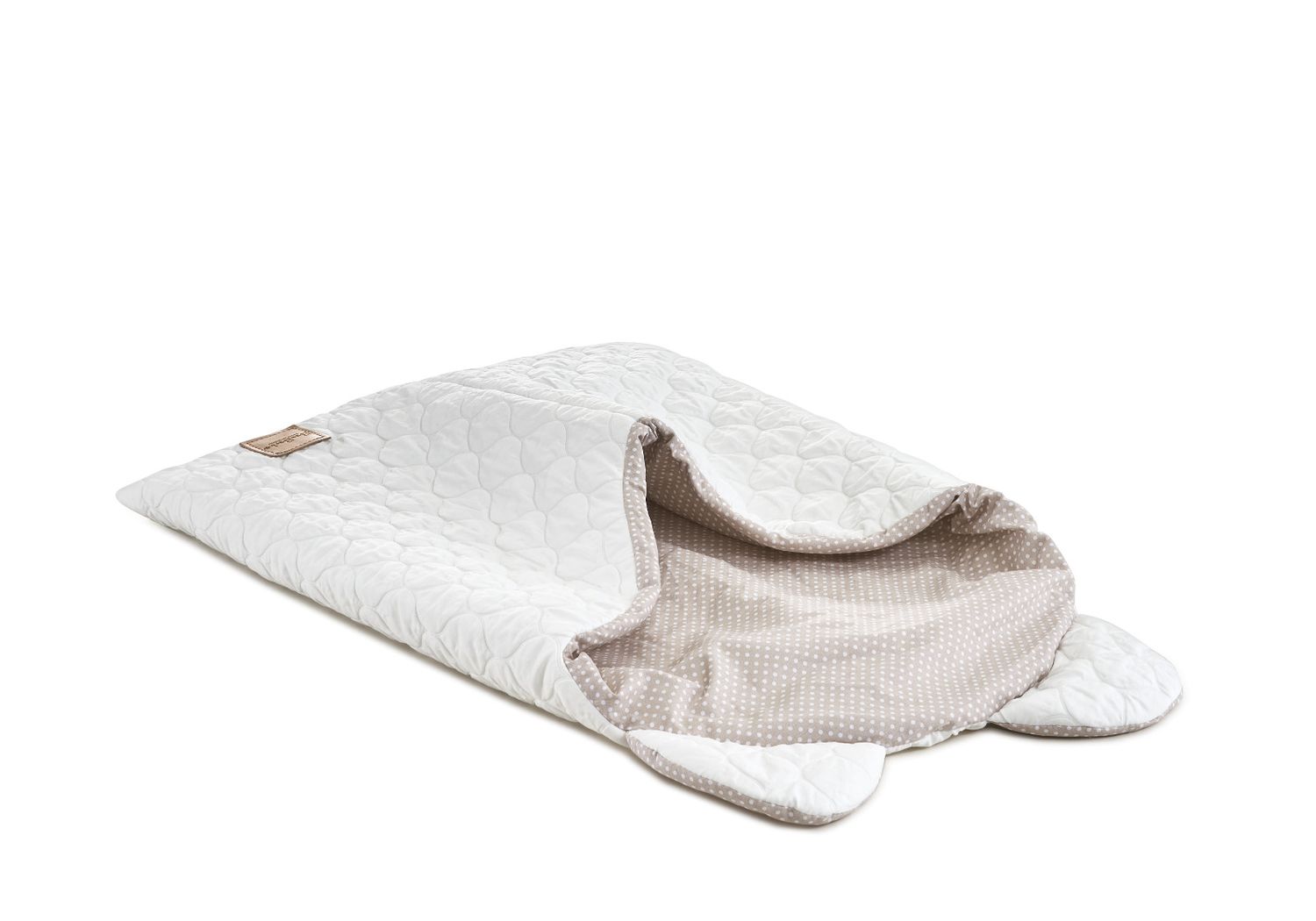 Sac de Couchage Artisanal Baubaru – 100% Coton – Blanc avec Pois Beige & Oreilles (45x42 cm)