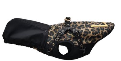 Leichter Hunde-Regenmantel im Leoparden-Look mit integriertem Geschirr (Art. PW5104)