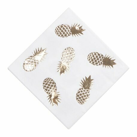 SERVIETTE ANANAS BLANC ET OR 3 PLIS 33X33CM (x16)