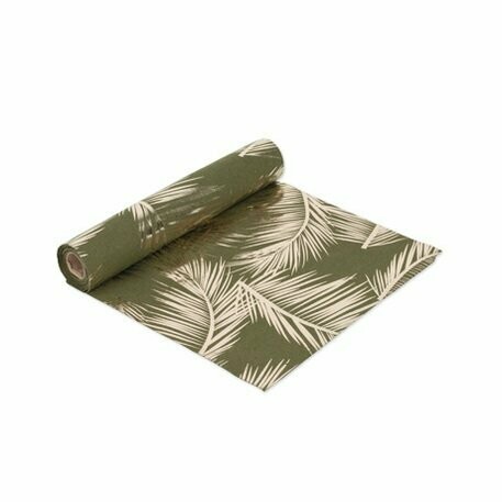 CHEMIN DE TABLE FOUGERES LIN KAKI FLOQUE OR 28CMX5M