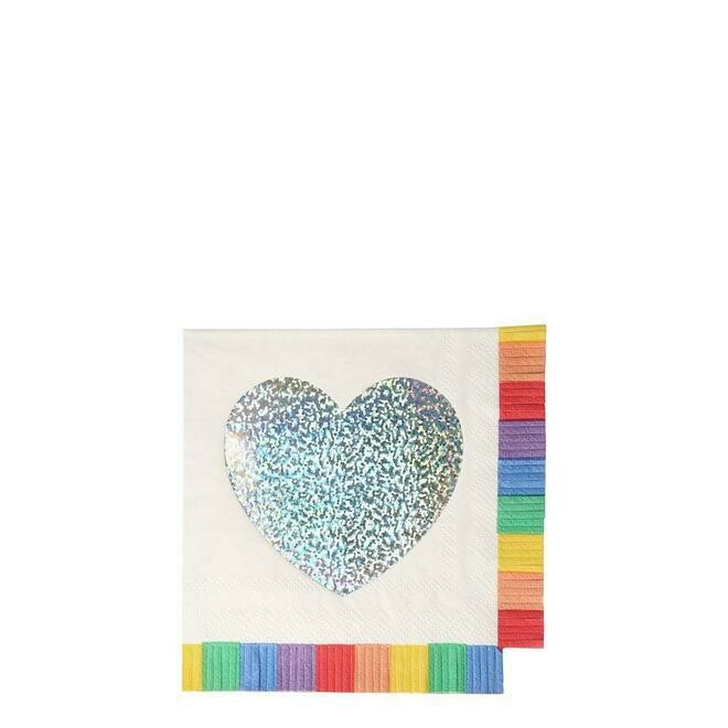 SERVIETTE FRANGE ARC EN CIEL COEUR IRIDESCENT PETIT MODELE (x16)