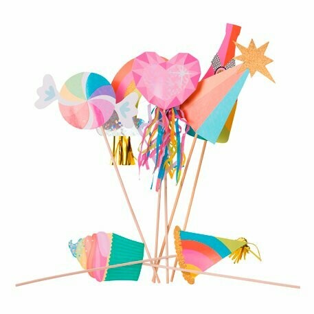 KIT PHOTOBOOTH MULTICOLORE 7PCS TASSELS ET PAILLETTES DOREES