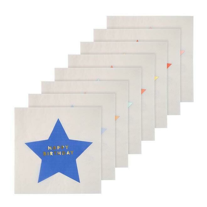 SERVIETTE ETOILE HAPPY BIRTHDAY 8 COULEURS (x16)