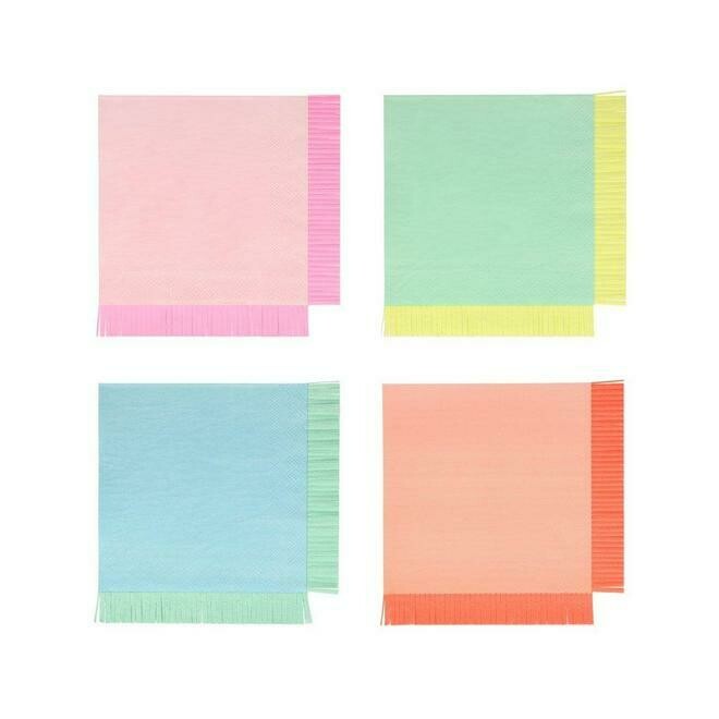 SERVIETTE FRANGE FLUO 4 COULEURS (x20)
