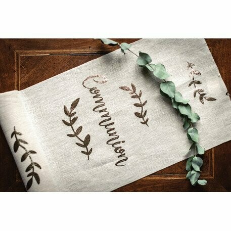 CHEMIN DE TABLE COMMUNION LIN FLOQUE CHAMPAGNE 28CMX5M