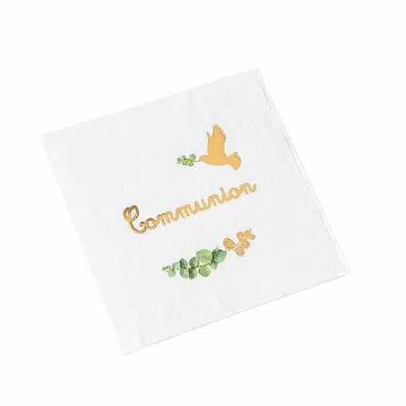 SERVIETTE COMMUNION BLANCHES VEGETAL ET DORURE OR 33X33CM 3PLIS (x16)
