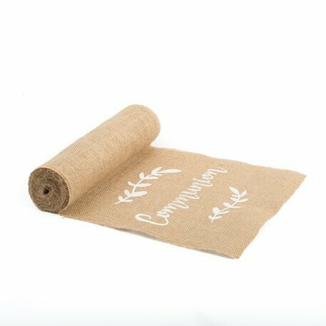 CHEMIN DE TABLE COMMUNION JUTE FLOQUEE BLANC 28CM X5M